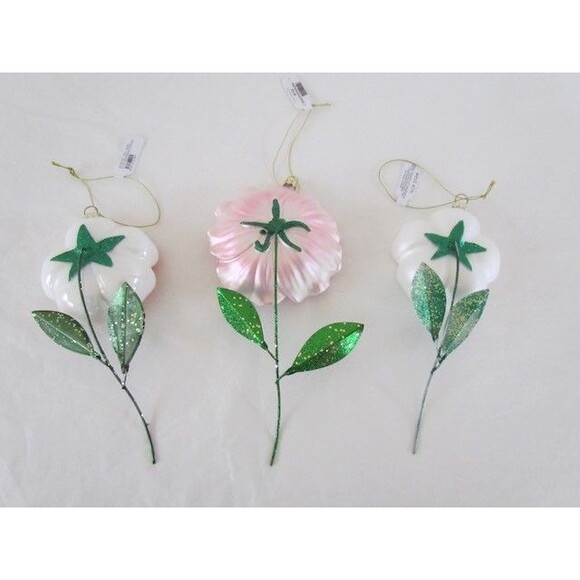 West Elm Glass Flower Ornaments Set 3 White Orange Pink Large NEW - Picture 11 of 11